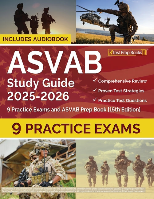 Book cover for ASVAB Study Guide 2025-2026: 9 Practice Exams and ASVAB Prep Book [15th Edition]