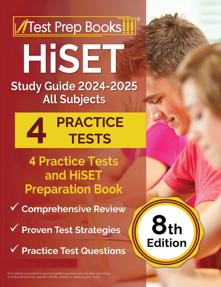 Book cover for HiSET Study Guide 2024-2025 All Subjects: 4 Practice Tests and HiSET Preparation Book [8th Edition]