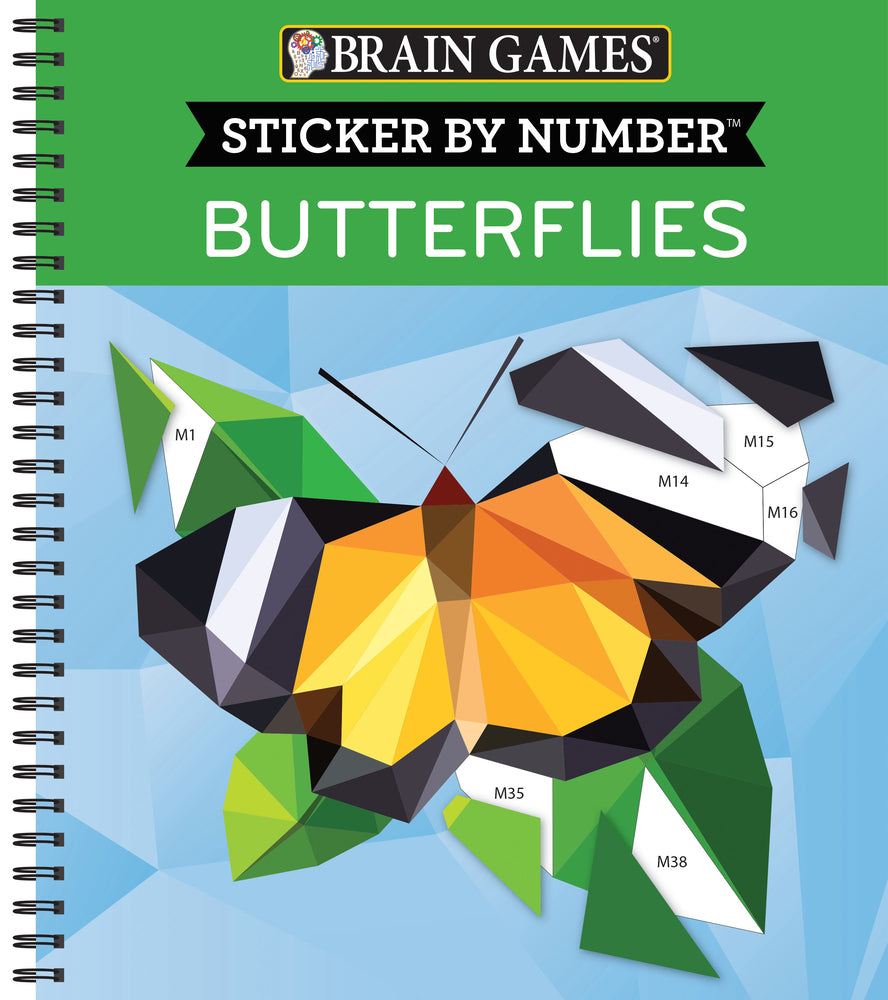 Book cover for Brain Games - Sticker by Number: Butterflies (28 Images to Sticker)
