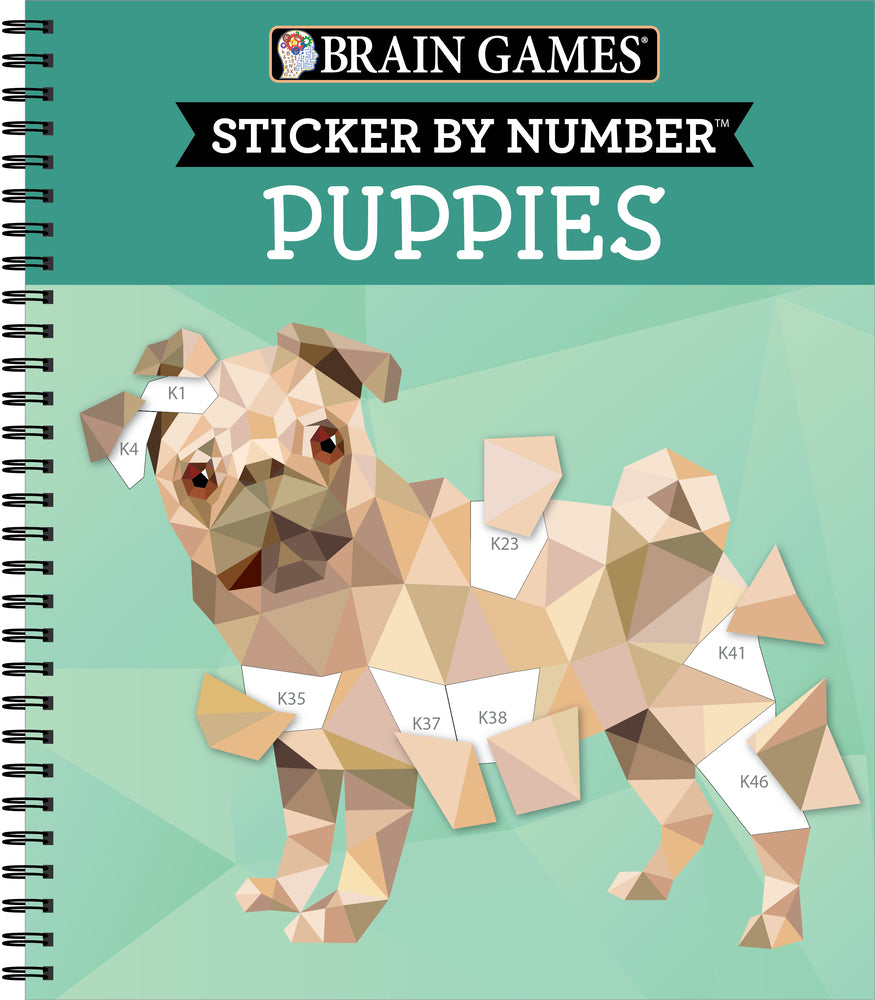 Book cover for Brain Games - Sticker by Number: Puppies