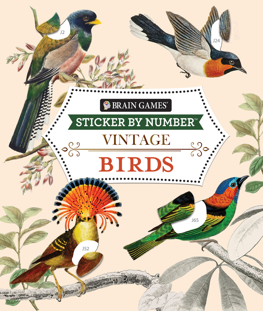 Book cover for Brain Games - Sticker by Number - Vintage: Birds