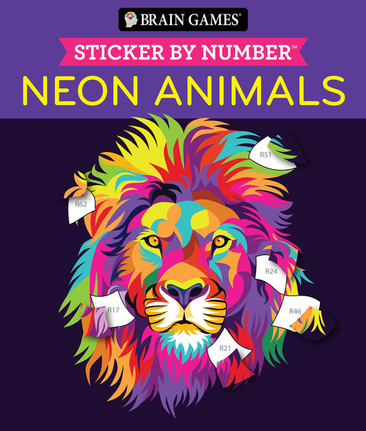 Book cover for Brain Games - Sticker by Number: Neon Animals