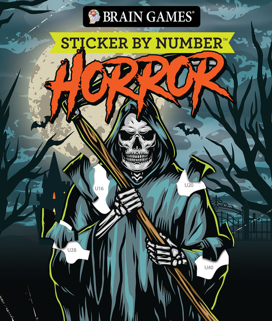 Book cover for Brain Games - Sticker by Number: Horror (28 Images to Sticker)