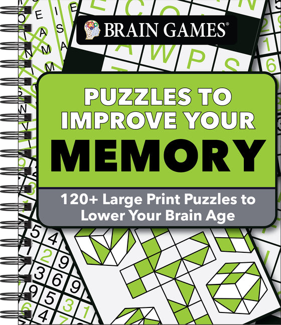 Book cover for Brain Games - Puzzles to Improve Your Memory: 120+ Large Print Puzzles to Lower Your Brain Age