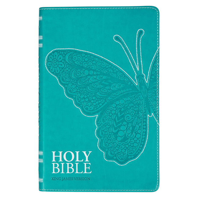 Book cover for KJV Holy Bible, Gift Edition for Girls/Teens King James Version, Faux Leather Flexible Cover, Teal Butterfly