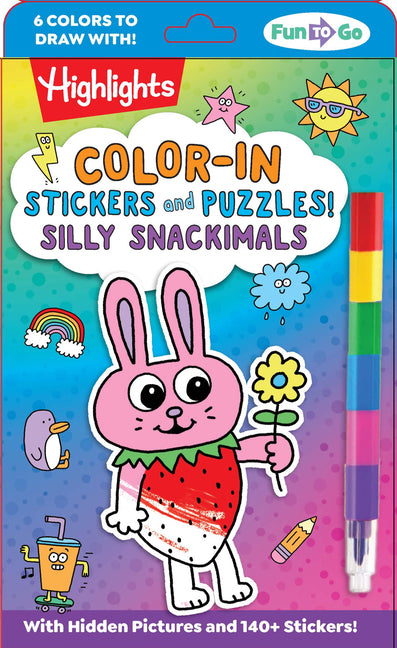 Book cover for Color-In Stickers and Puzzles! Silly Snackimals: Deliciously Cute Hidden Pictures Puzzles and Sticker Activity Book with Color-In Animal and Snack Sti