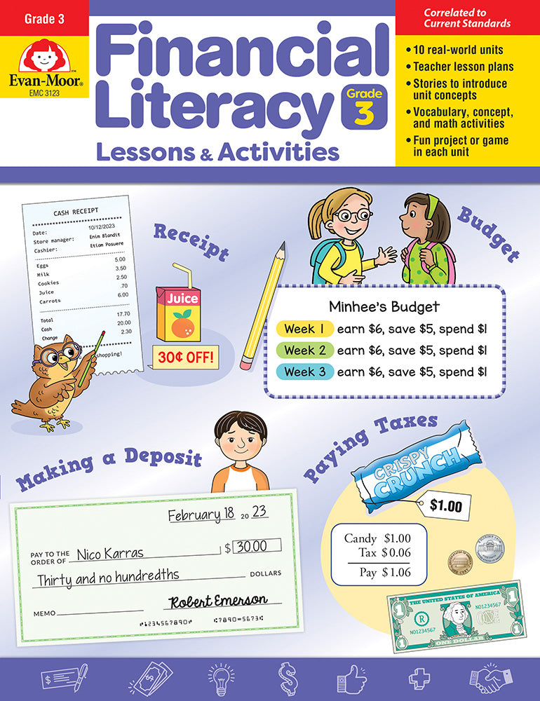 Book cover for Financial Literacy Lessons and Activities, Grade 3 Teacher Resource