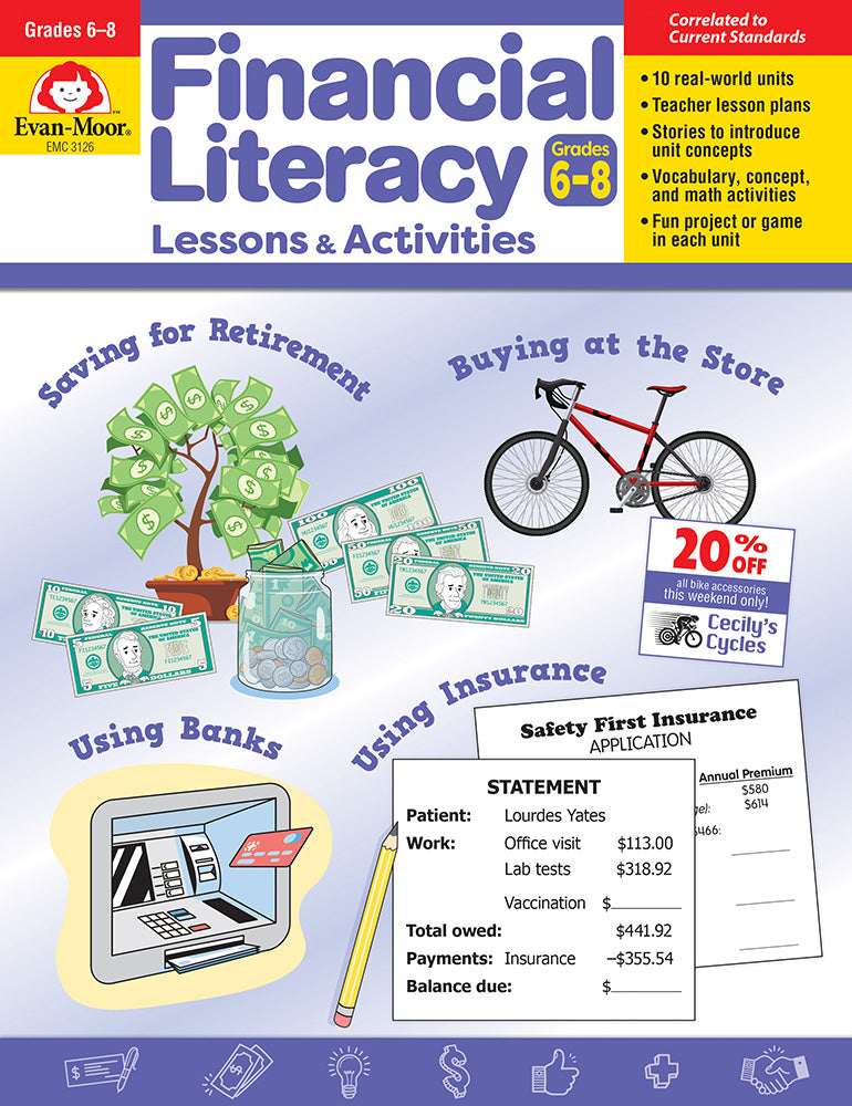 Book cover for Financial Literacy Lessons and Activities, Grade 6 - 8 Teacher Resource