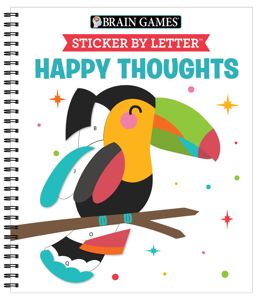 Book cover for Brain Games - Sticker by Letter: Happy Thoughts