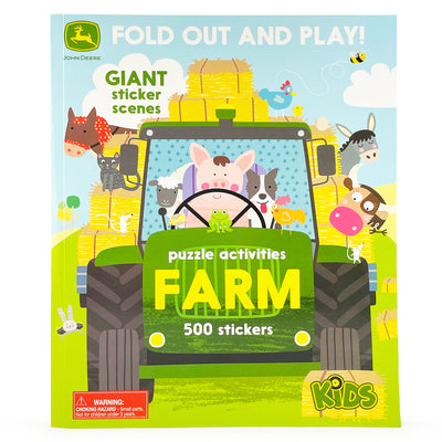Book cover for John Deere Kids Farm: 500 Stickers and Puzzle Activities: Fold Out and Play!