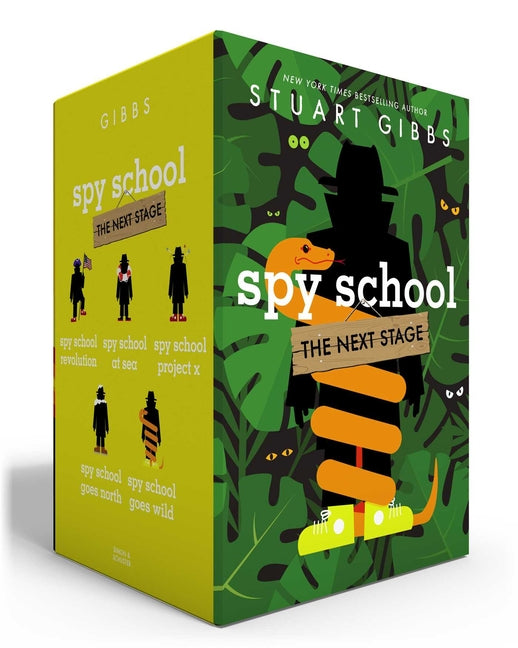 Book cover for Spy School the Next Stage (Boxed Set): Spy School Revolution; Spy School at Sea; Spy School Project X; Spy School Goes North; Spy School Goes Wild (Bo