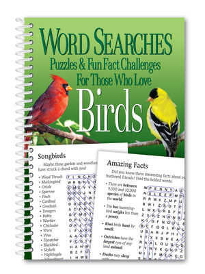 Book cover for Word Searches, Puzzles and Fun Facts for Those Who Love Birds