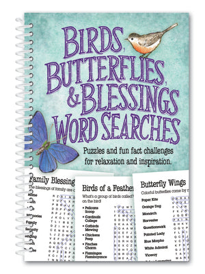 Book cover for Birds, Butterflies, and Blessings Word Search
