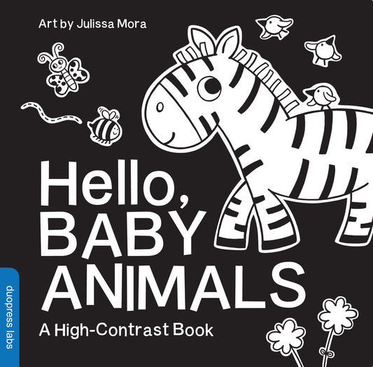Book cover for Hello, Baby Animals: A Durable High-Contrast Black-And-White Board Book for Newborns and Babies