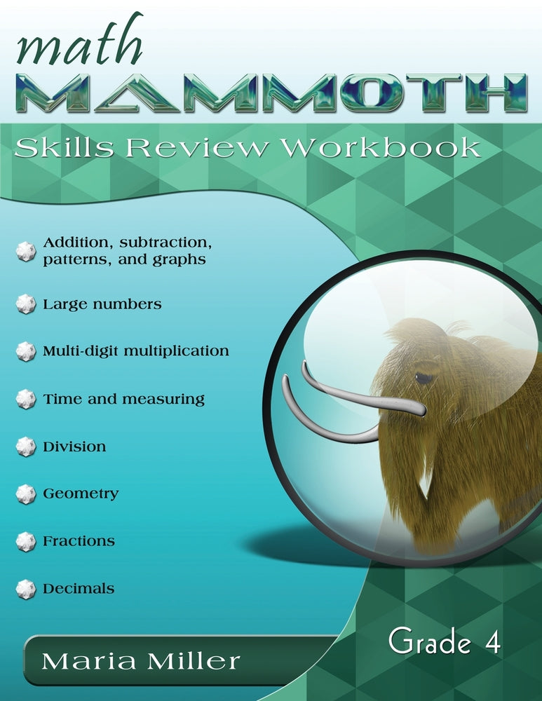 Book cover for Math Mammoth Grade 4 Skills Review Workbook