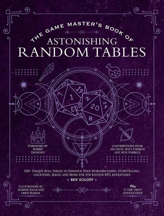 Book cover for The Game Master's Book of Astonishing Random Tables: 300+ Unique Roll Tables to Enhance Your Worldbuilding, Storytelling, Locations, Magic and More fo