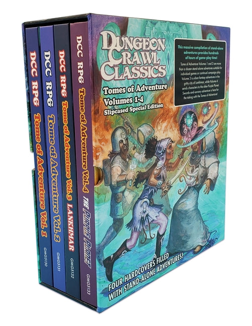 Book cover for DCC RPG Slipcased Tomes of Adventure