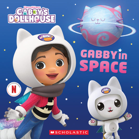 Book cover for Gabby's Dollhouse: Gabby in Space (Storybook with Sparkly Cover)