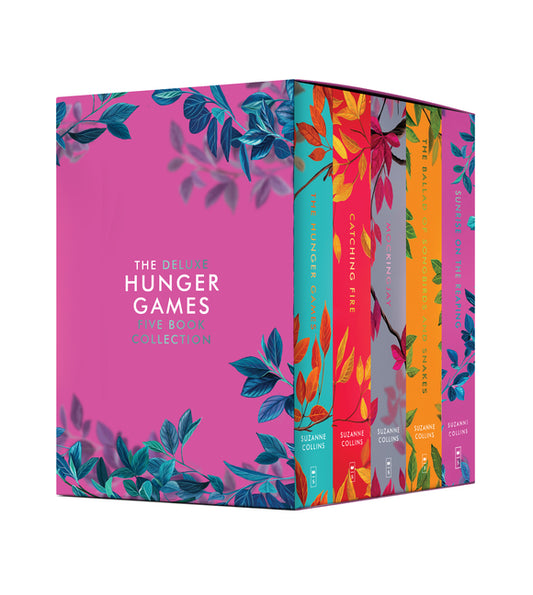 Book cover for Hunger Games 5-Book Box Set (Deluxe Edition) (the Hunger Games, Catching Fire, Mockingjay, the Ballad of Songbirds and Snakes, Sunrise on the Reaping)