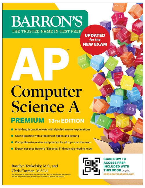 Book cover for AP Computer Science a Premium, 13th Edition: Prep Book with 6 Practice Tests + Comprehensive Review + Online Practice (2026)