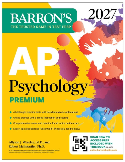 Book cover for AP Psychology Premium, 2027: Prep Book with 4 Practice Tests + Comprehensive Review + Online Practice