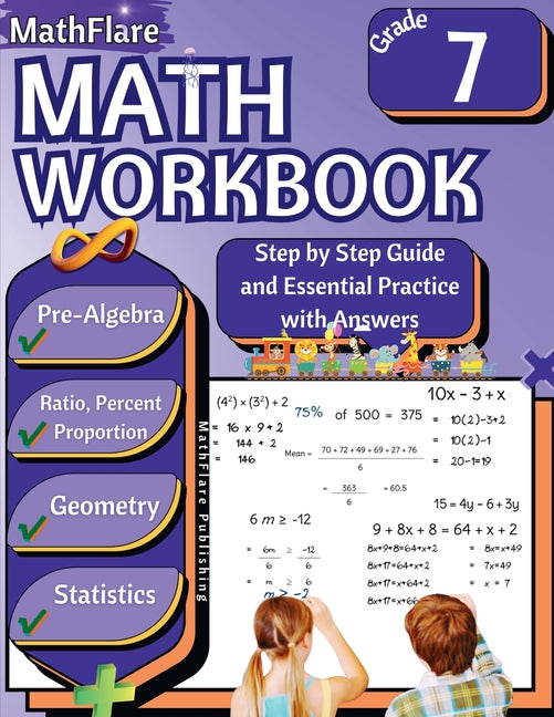 Book cover for MathFlare - Math Workbook 7th Grade: Math Workbook Grade 7: Pre-Algebra, Ratio and Proportion, Percentage, Geometry and Statistics