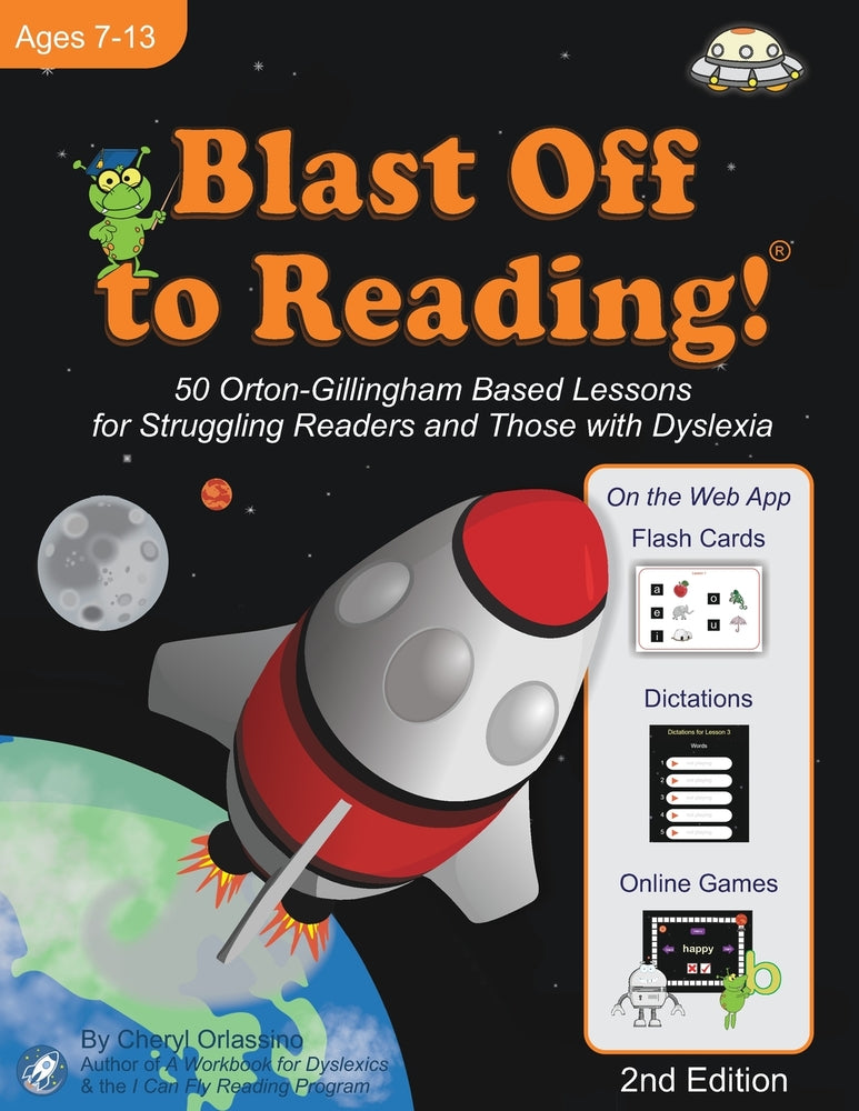 Book cover for Blast Off to Reading!: 50 Orton-Gillingham Based Lessons for Struggling Readers and Those with Dyslexia